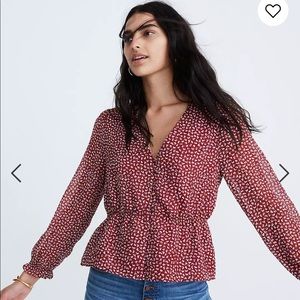 Madewell Floral Red Blouse Top L